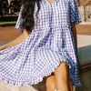 Clearance Dear-Lover Plaid Ruffle Wide Short Sleeve Babydoll Mini Dress Lavendula