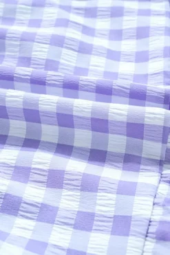 Clearance Dear-Lover Plaid Ruffle Wide Short Sleeve Babydoll Mini Dress Lavendula