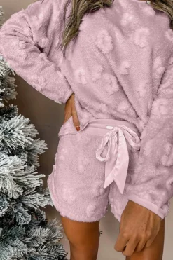 Outlet Dear-Lover Textured Leopard Fleece Loose Two Piece Lounge Set Lavendula