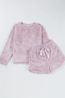 Outlet Dear-Lover Textured Leopard Fleece Loose Two Piece Lounge Set Lavendula