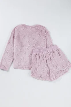 Outlet Dear-Lover Textured Leopard Fleece Loose Two Piece Lounge Set Lavendula