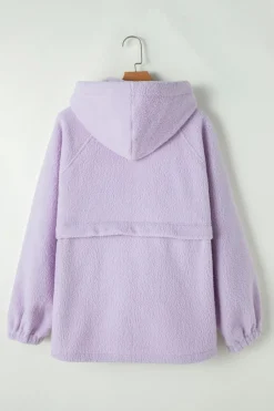 Discount Dear-Lover Zipped Patch Pocket Fuzzy Drawstring Hoodie Lavendula