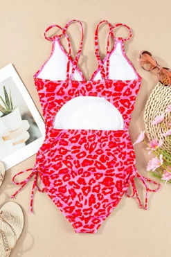 Online Dear-Lover Adjustable Straps Ribbed Knit One Piece Swimsuit Leopard