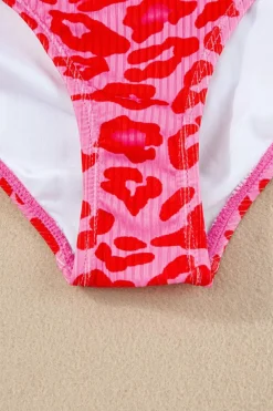 Online Dear-Lover Adjustable Straps Ribbed Knit One Piece Swimsuit Leopard