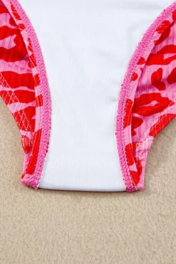 Online Dear-Lover Adjustable Straps Ribbed Knit One Piece Swimsuit Leopard