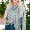 Sale Dear-Lover Animal Print Stitching Loose Long Sleeve Top Leopard