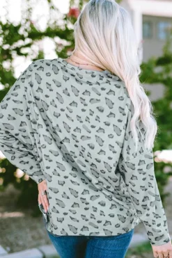 Sale Dear-Lover Animal Print Stitching Loose Long Sleeve Top Leopard