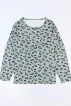 Sale Dear-Lover Animal Print Stitching Loose Long Sleeve Top Leopard