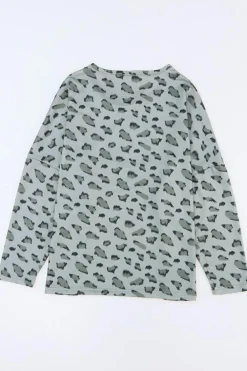 Sale Dear-Lover Animal Print Stitching Loose Long Sleeve Top Leopard