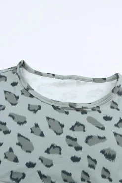 Sale Dear-Lover Animal Print Stitching Loose Long Sleeve Top Leopard