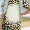 Fashion Dear-Lover Bleached O-neck T Shirt Leopard