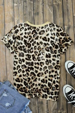 Fashion Dear-Lover Bleached O-neck T Shirt Leopard