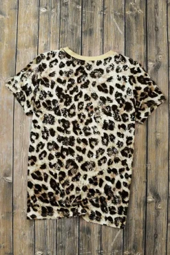 Fashion Dear-Lover Bleached O-neck T Shirt Leopard