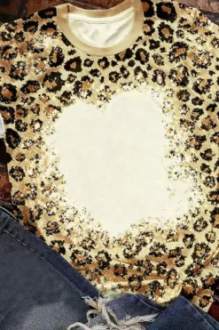 Fashion Dear-Lover Bleached O-neck T Shirt Leopard