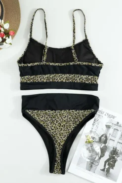 Outlet Dear-Lover Color Block Camisole High Waisted Swimsuit Leopard
