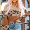 Outlet Dear-Lover Colorblock Patchwork V-Neck Loose Sleeve Knit Top Leopard