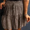 Discount Dear-Lover Leopard Drawstring Frilly Short Skirt Beige