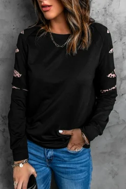 Clearance Dear-Lover Leopard Insert Sweatshirt Black