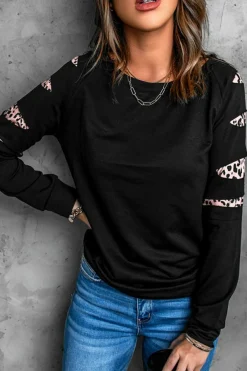 Clearance Dear-Lover Leopard Insert Sweatshirt Black