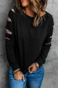 Clearance Dear-Lover Leopard Insert Sweatshirt Black