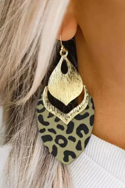 Online Dear-Lover Hollow Out Leave Shape Drop Earrings Leopard