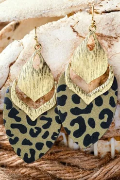 Online Dear-Lover Hollow Out Leave Shape Drop Earrings Leopard