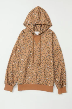 Fashion Dear-Lover Long Sleeve Drawstring Cropped Hoodie Leopard