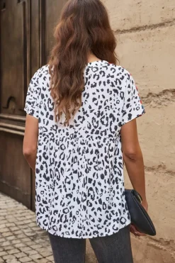 Discount Dear-Lover Mix Print Tassel Tie Blouse Leopard