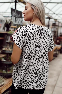 Discount Dear-Lover Mix Print Tassel Tie Blouse Leopard