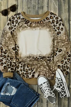 Hot Dear-Lover Print Bleached Long Sleeve Top Leopard