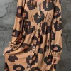 Outlet Dear-Lover Print Button Front Bubble Sleeve Loose Knit Dress Leopard