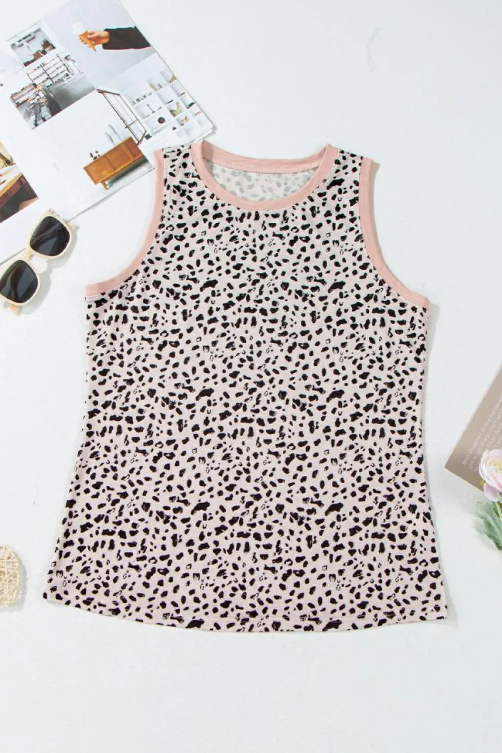Hot Dear-Lover Print Round Neck Tank Top Leopard