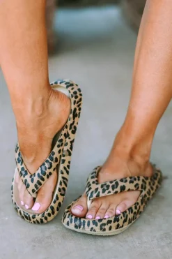 Clearance Dear-Lover Print Thick Sole Flip Flops Leopard