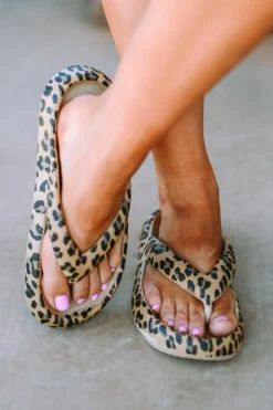 Clearance Dear-Lover Print Thick Sole Flip Flops Leopard