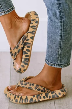 Clearance Dear-Lover Print Thick Sole Flip Flops Leopard