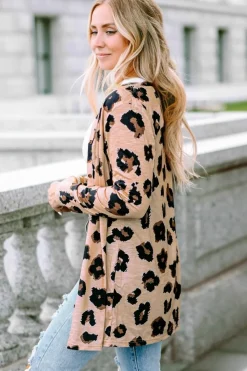 Online Dear-Lover Printed Open Front Cardigan Leopard