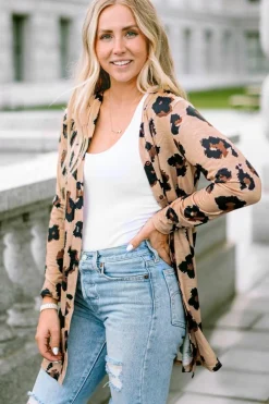 Online Dear-Lover Printed Open Front Cardigan Leopard