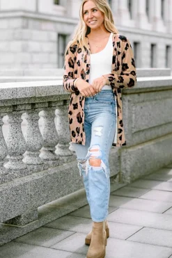 Online Dear-Lover Printed Open Front Cardigan Leopard