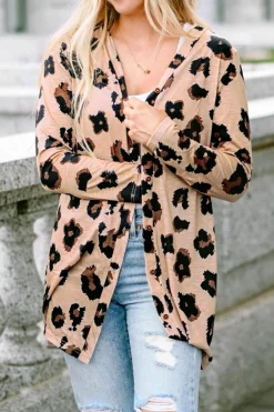 Online Dear-Lover Printed Open Front Cardigan Leopard