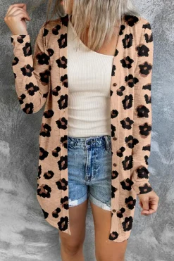 Online Dear-Lover Printed Open Front Cardigan Leopard