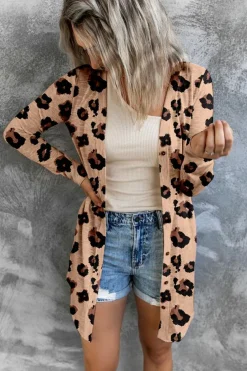 Online Dear-Lover Printed Open Front Cardigan Leopard
