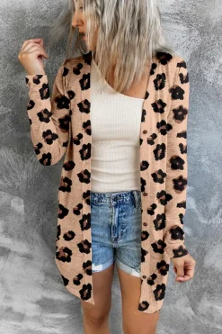 Online Dear-Lover Printed Open Front Cardigan Leopard