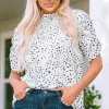 Clearance Dear-Lover Smocking Detail Bubble Sleeve Blouse Leopard