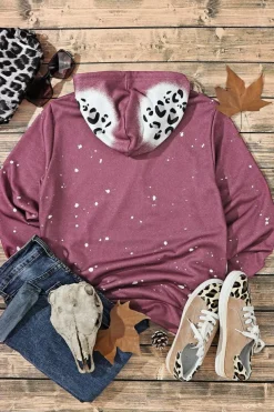 Online Dear-Lover Leopard Tie Dye Print Kangaroo Pocket Pullover Hoodie Fiery Red