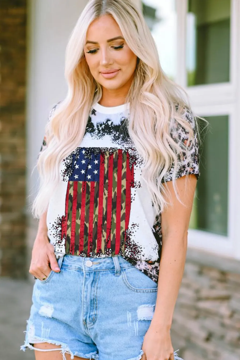Fashion Dear-Lover Vintage American Flag Graphic T Shirt Leopard