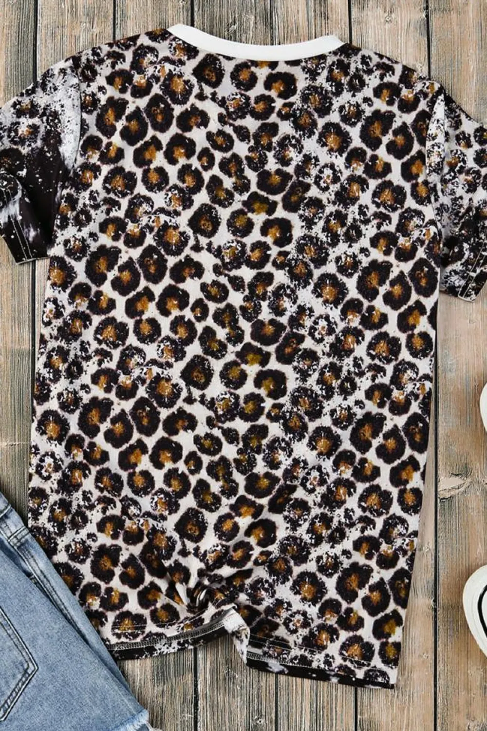 Fashion Dear-Lover Vintage American Flag Graphic T Shirt Leopard