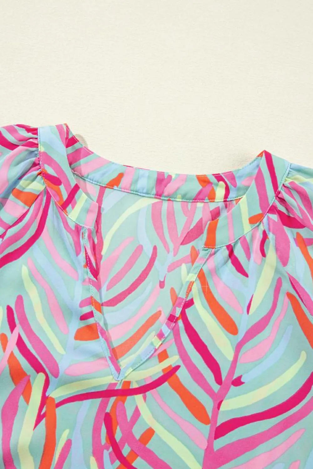 Online Dear-Lover Abstract Printed Ricrac Tiered Puff Sleeve Dress Light Blue