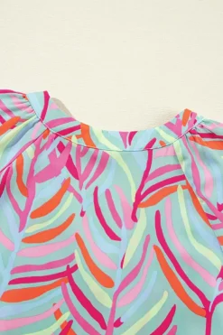Online Dear-Lover Abstract Printed Ricrac Tiered Puff Sleeve Dress Light Blue