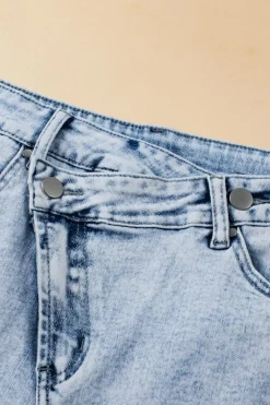 New Dear-Lover Acid Wash Crossed Raw Edge Denim Shorts Light Blue