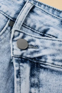 New Dear-Lover Acid Wash Crossed Raw Edge Denim Shorts Light Blue